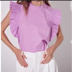 English Factory Lavender Ruffle Sleeve Blouse